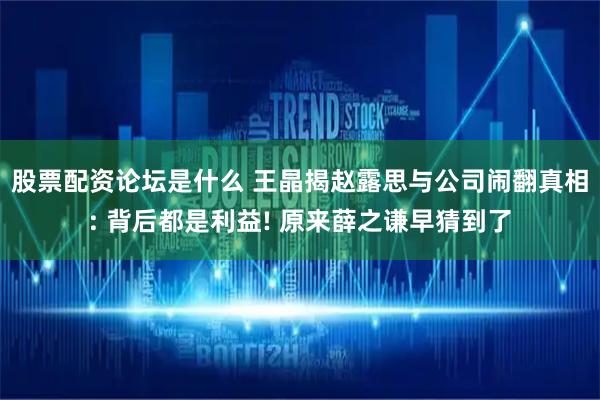 股票配资论坛是什么 王晶揭赵露思与公司闹翻真相: 背后都是利益! 原来薛之谦早猜到了
